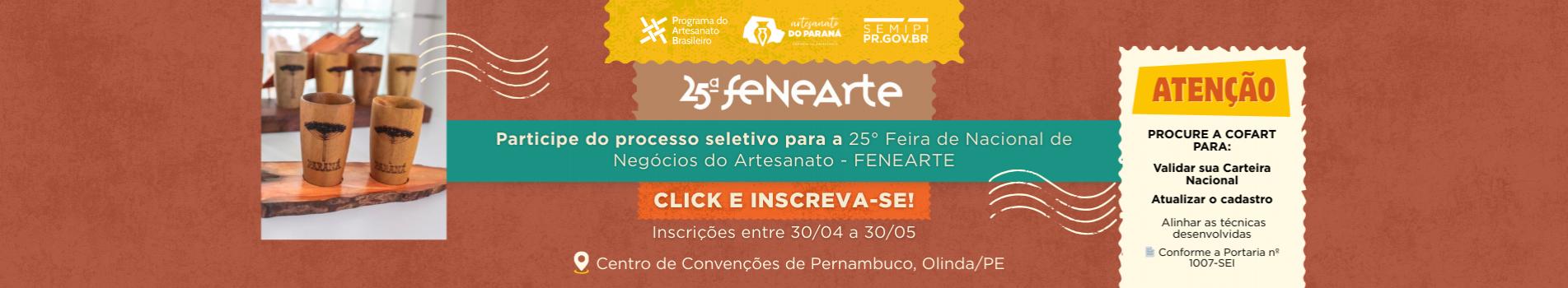Banner do edital de chamamento para a 25ª FENEARTE