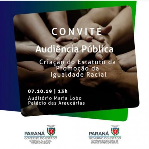 Audiência Pública vai discutir o Estatuto da Igualdade Étnico Racial no Paraná